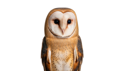 A majestic barn owl stares directly at the camera, its features in sharp focus.