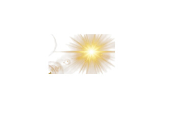 A bright light flare isolated on transparent background creates a starburst effect with glowing rays
