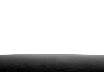A minimalist black and white landscape with a grassy field under a clear sky isolated on transparent background