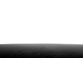 A minimalist black and white landscape with a grassy field under a clear sky isolated on transparent background