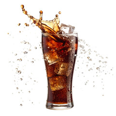 Dynamic Action Splashing Beverage, Cold Soda with Ice Cubes, Isolated on Transparent Background, PNG for Beverage Lovers and Ads