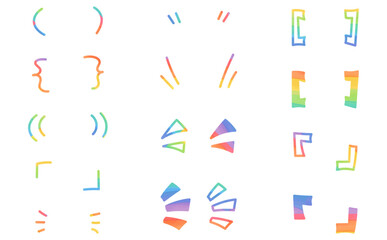 虹色でかわいい手描きのかっこ・囲み線・強調線素材セット