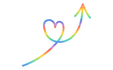 かわいいハートと矢印 のレインボーカラーのイラスト