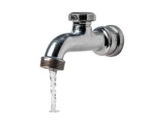Chrome Faucet with Water Flowing on Transparent Background, PNG