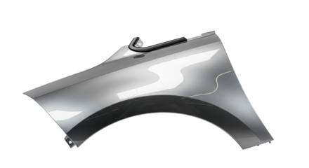 A sleek, silver car fender, a modern automotive component