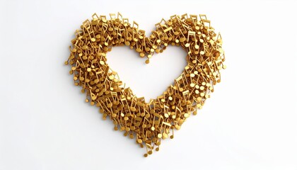 Obraz premium A heart shape formed from golden musical notes on white background