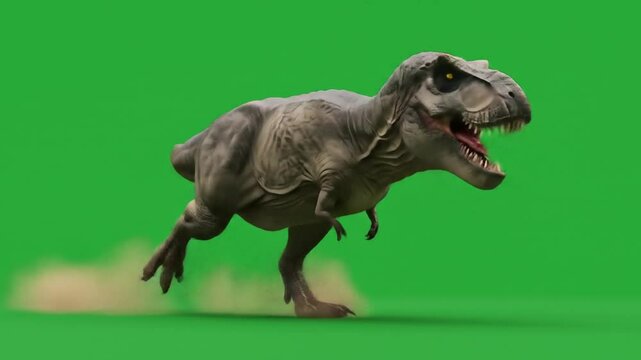 Tyrannosaurus rex running green screen