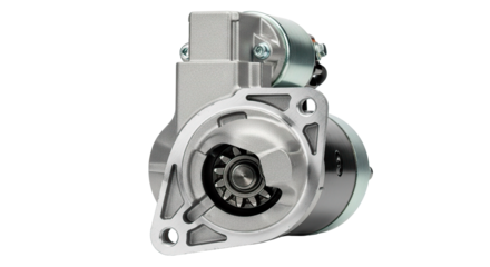 Close-up of a car starter motor, illustrating an automotive component.