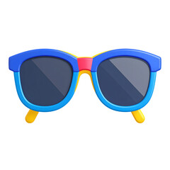 Colorful children s sunglasses with blue frame and yellow arms isolated on transparent background