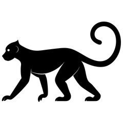 Fototapeta premium Stylized black silhouette of a monkey walking on a white background