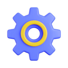 Blue and yellow 3d gear icon representing settings or mechanics isolated on transparent background
