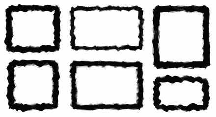 Grunge hand-drawn borders – rough frame set with brush stroke style.