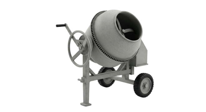 A sturdy cement mixer ready for construction, isolated and ready for your project.