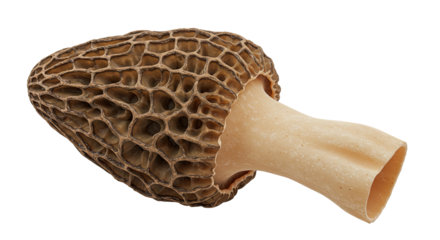 Close-up of a delectable morel mushroom revealing its intricate honeycomb texture