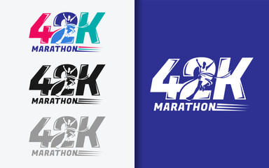 Modern minimalist logo combining 42K and a runner crossing the finish line. Perfect for marathon event branding, athletic activity, and long-distance running sport themes.