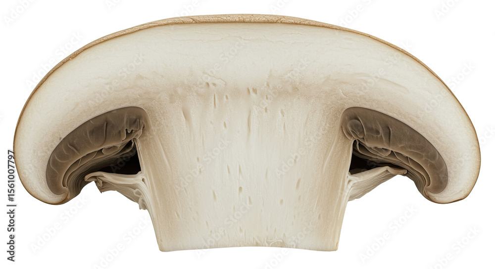 Poster cross section of a portobello mushroom shows its inner texture and details