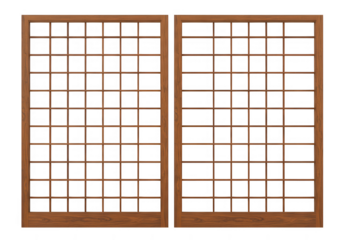 Two wooden windows with square grids isolated on transparent background. use cases: architecture.