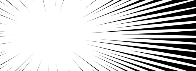 Comic speed lines background. Cartoon book explosion effect. Superhero radial line pattern frame. Vector impact backdrop. Pop art flash beams or rays background. Manga or anime sunburst wallpaper.