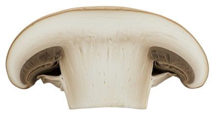 Cross section of a portobello mushroom shows its inner texture and details