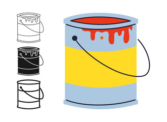 Bucket of paint icon symbol set. Can of paint profession tool equipment for repair symbol stylized design. Jar of paint flat sign construction tool repair simple icon vector design