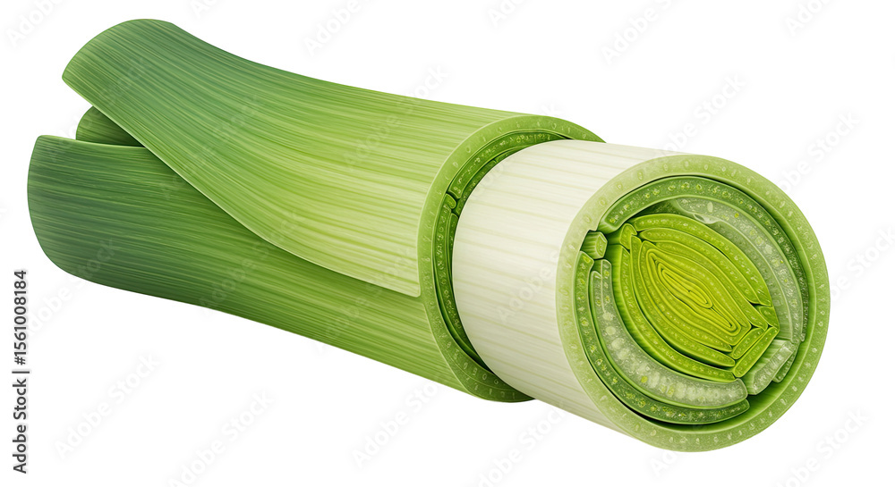 Poster detailed cross section of a fresh leek revealing its layered structure