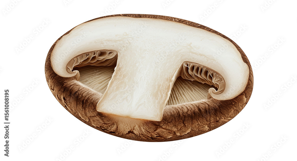Poster detailed cross section of a shiitake mushroom reveals its inner structure
