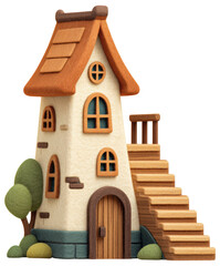 Charming whimsical cottage in a colorful isolated on transparent background.