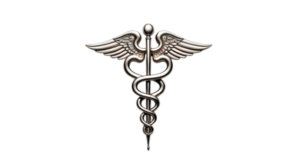 A silver caduceus medical symbol isolated on transparent background