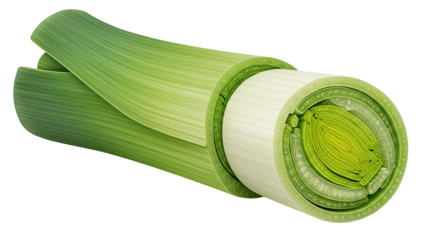 Detailed cross section of a fresh leek revealing its layered structure