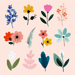 Plant leaves and flower textures, exquisite vector floral patterns.