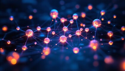 Abstract Network Connection: Glowing Nodes and Lines, Futuristic Technology, Digital Network, Science Background, Molecular Structure, 3D Render