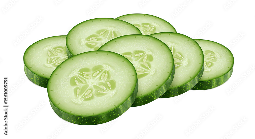 Poster Fresh cucumber slices arranged in a stack on a black background image