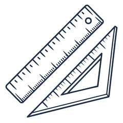 Ruler and triangle ruler drawing measuring tool drafting