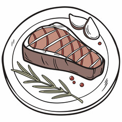 Grilled steak with rosemary and garlic on a plate vector