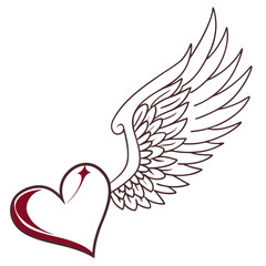 Heart with feathered wing and ruby accent love symbol