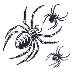Stylized dark spiders on white background arachnid insect