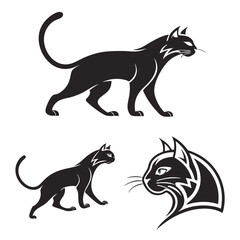 Black cat icons stylized silhouettes feline animal