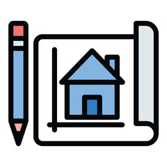 Architecture blueprint icon flat line style illustration representing structural planning and design concepts, suitable for construction, engineering, and architectural project presentations