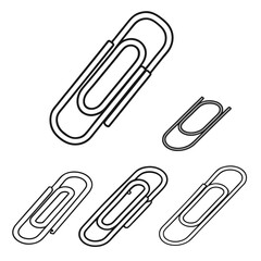Collection of paperclip icons on white background office supplies stationery