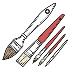 Assorted paintbrushes with red and white handles art supplies painting tools