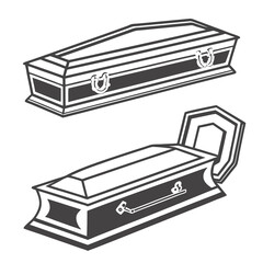 Dark coffins with ornate handles and decorative details casket funeral