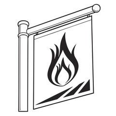 Black flame symbol on hanging sign fire