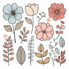 Plant leaves and flower textures, exquisite vector floral patterns.