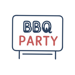 Bbq Party Sign With Blue Outline invitation event