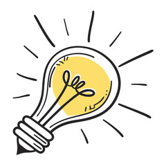 Glowing lightbulb symbol with radiating lines idea innovation