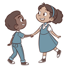 Happy children holding hands on white background friendship smiling