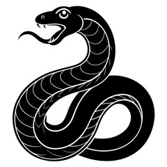 Fototapeta premium Stylized black cobra snake with open mouth and forked tongue