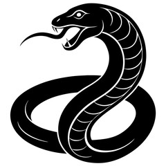 Obraz premium Stylized black cobra snake with open mouth and forked tongue