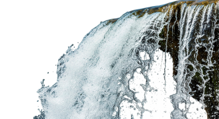 Water cascades over rocks, creating a refreshing and dynamic display of natural beauty and power.