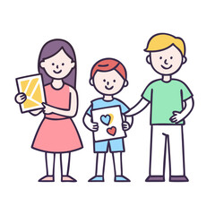 Family receiving handmade cards children giving